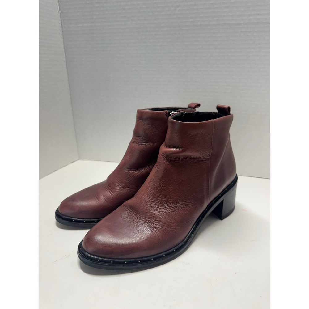 Royal Republic Burgundy Leather Ankle Boots Block Heel Side Zip Portugal 38 7.5